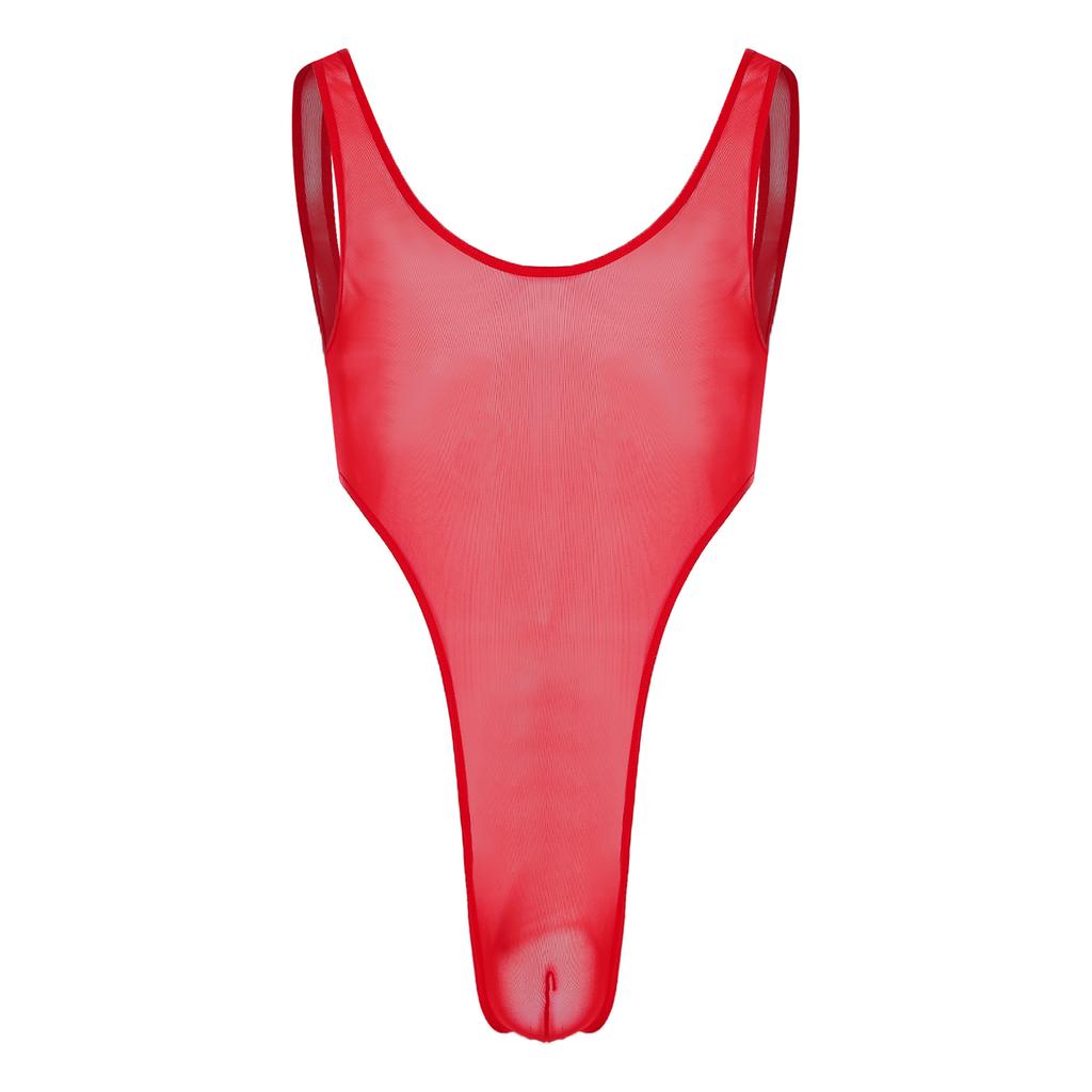 Herren Durchsichtiges Netz Ärmellos Offener Rücken Beutel Hoher Beinausschnitt Einteiler Bodysuit Jumpsuit