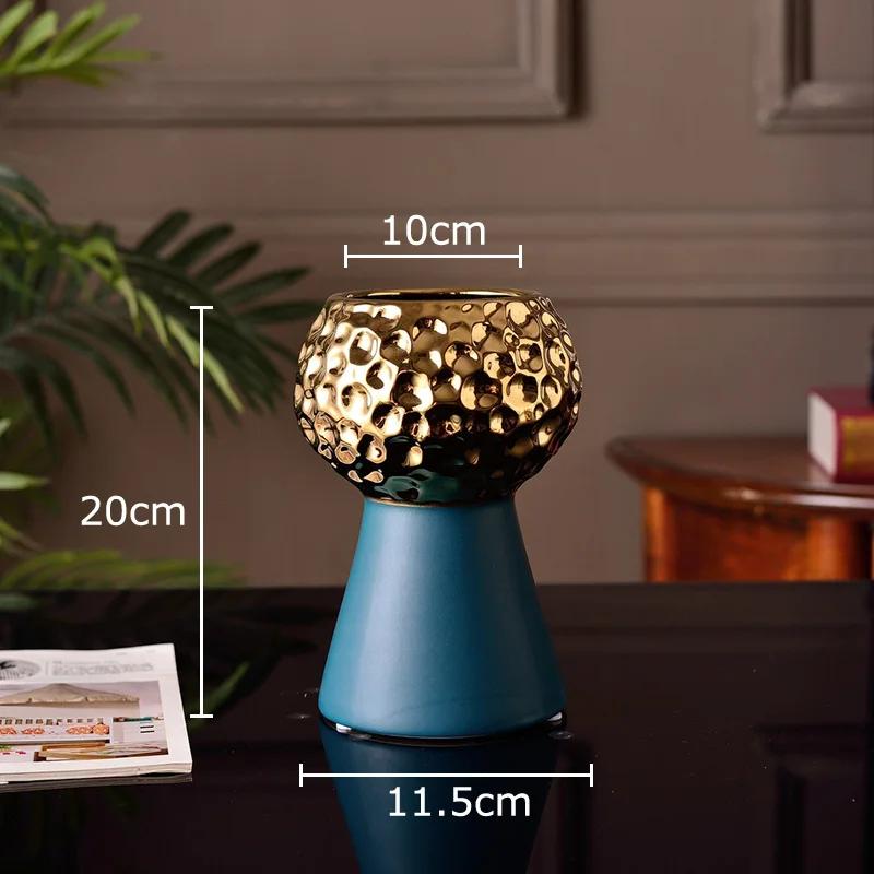 Gold-plated Hammer Pattern Ceramic Vase Creative Plant Pots Table Decoration Flower Arrangement Floral Vase Room Aesthetic Decor