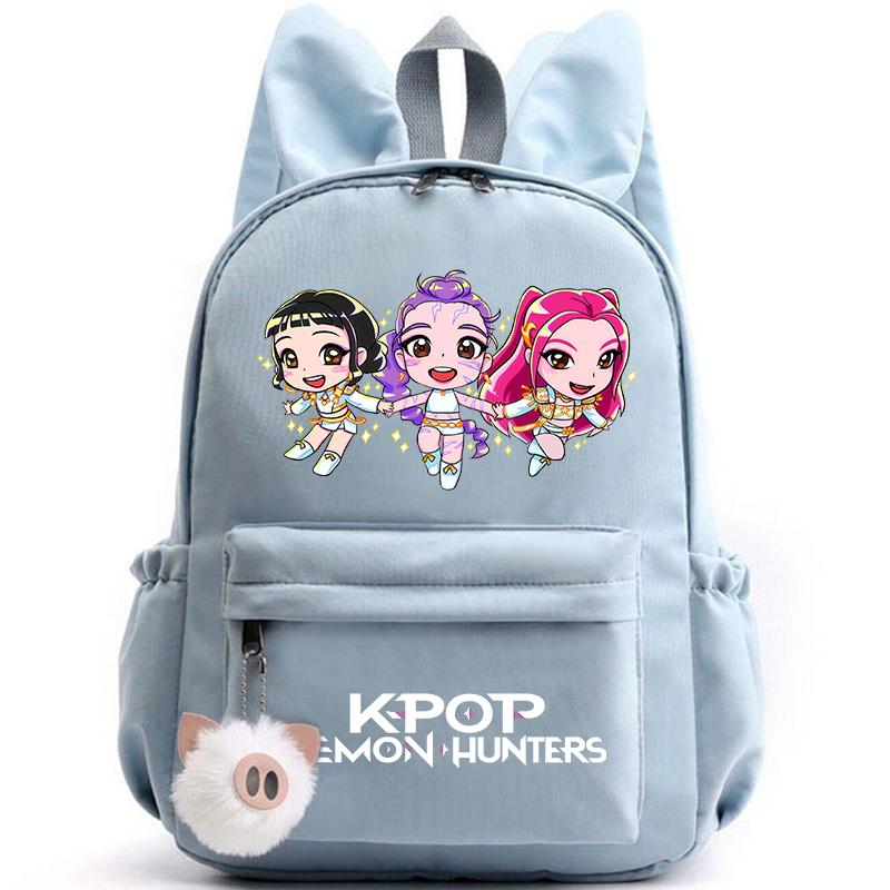 KPop Dämonenjäger Rucksack für Mädchen Jungen Kinder Rucksack Freizeit Schultaschen Reise Hasenohren Rucksäcke Mochila Geschenktüten