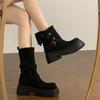 Internet Celebrity British Style Women's Medium Boots 2025 Autumn and Winter New Thin Comfortable Casual Flat Martin Boots Women