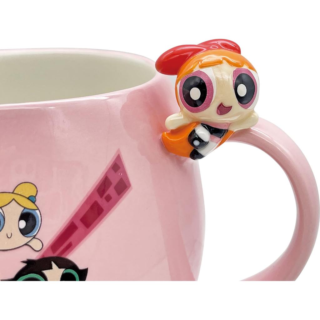 Powerpuff Girls" Large Round Mug with Figure, Approx. 9x9cm Diameter, 340ml, Tableware, Powerpuff Merchandise, Birthday Gift, Pink, SAN4612