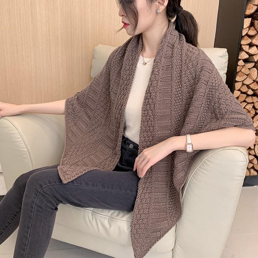 Shoulder Tops Triangle Knotted Shawl Wraps Knitted Travel Stoles Retro Cardigan Cape