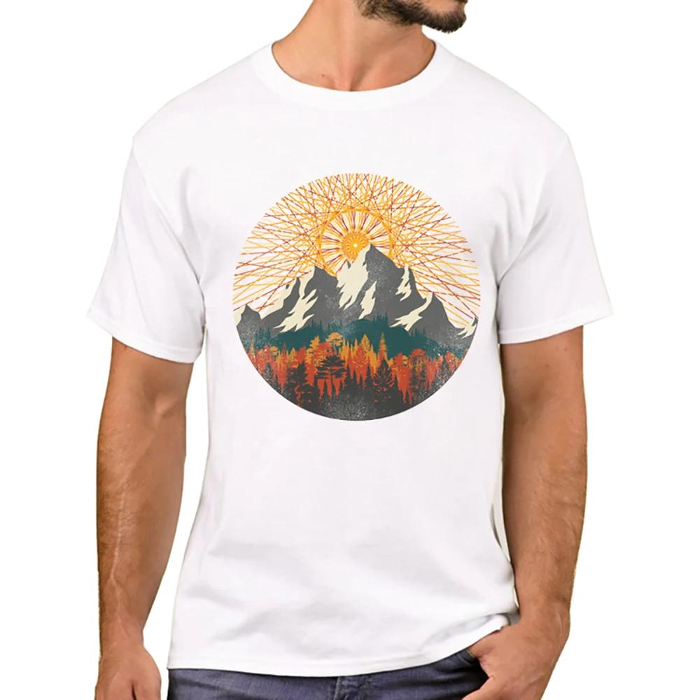 TEEHUB Mountain Sunset Brushstrokes Men T-Shirt African Safari Sunset T Shirts Short Sleeve Tshirts Geometric Harajuku Tee