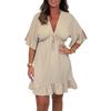 Women's Fashionable Solid Color V Neck Lace Ruffle Dress
