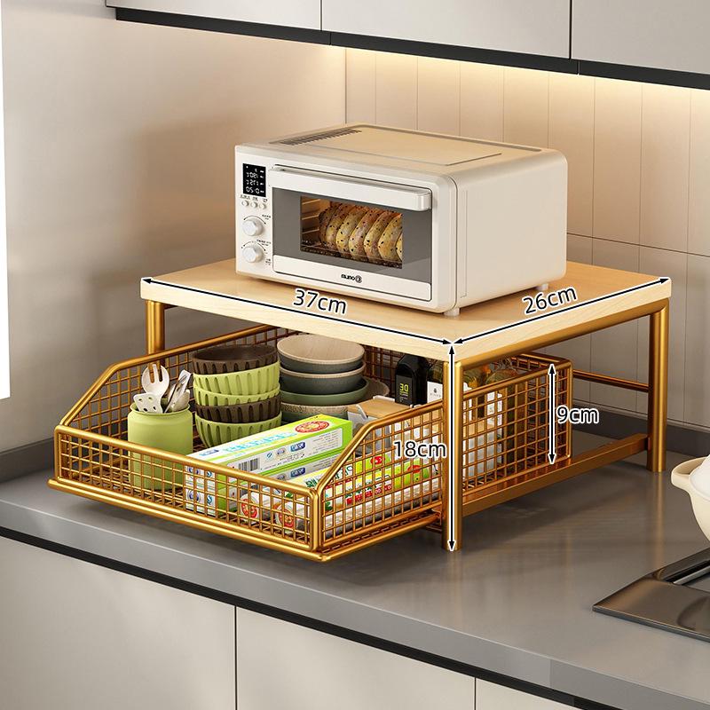 Countertop Kitchen Microwave Rack with Drawer for Oven, Rice Cooker, Air Fryer, and Appliances - Floor Standing Storage Organizer