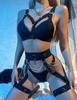 Sexy Lingerie Set For Women With Garter Belt 5 Pieces Strappy Bra and Panty Set Adjustable With Chain