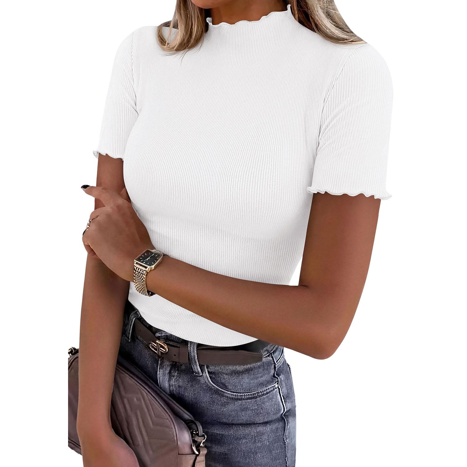 Women s Casual Loose-Fit Short-Sleeve T-Shirt Top L белый