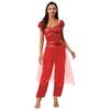 Womens Arab Princess Costume Contrast Color Gem Decor Sequined Tulle Overlay Sleeveless Jumpsuit Belly Dance Romper