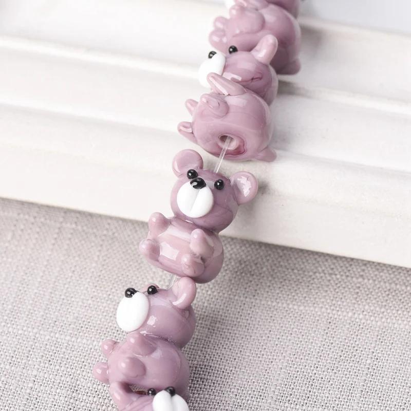 2pcs Bear 15x20mm Handmade Lampwork Glass Loose Beads for Jewelry Making Accessories DIY Crafts Findings
