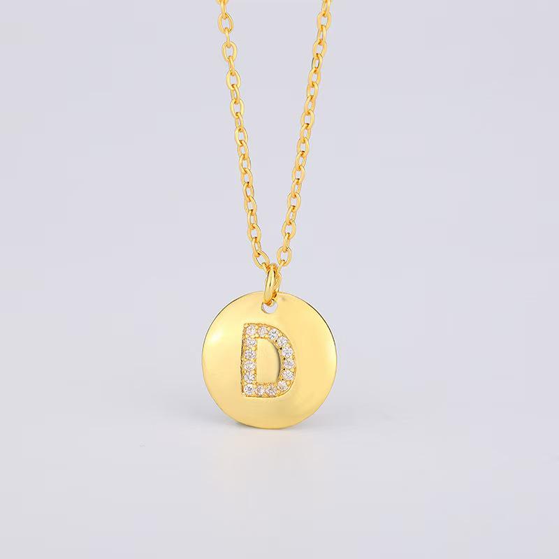 Round Pendant Necklace with Micro-Set Cubic Zirconia Letter D