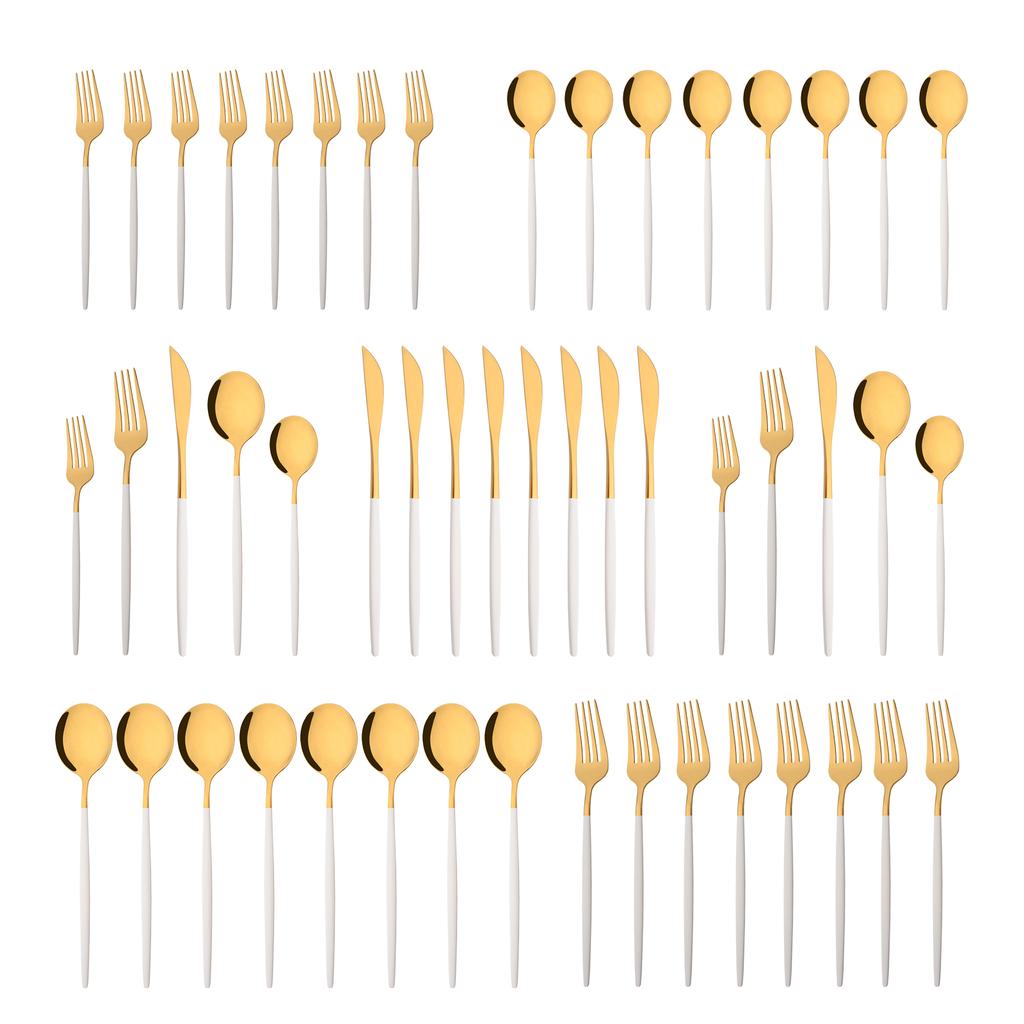 10People Black Silver Flatware Cutlery Set Knife Dessert Fork Spoon Dinnerware Stainless Steel Tableware Set Party Kitchen Tool