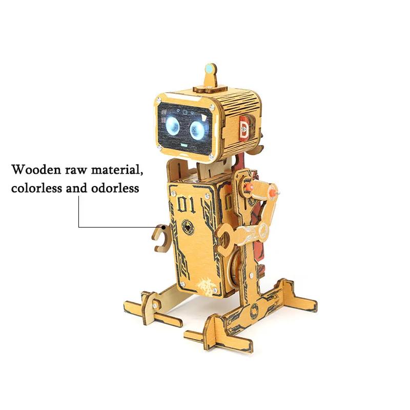 DIY Roboter Wissenschaft 3D Holzpuzzles Sprachaktivierter Roboter STEM Bausätze Pädagogische Bausteine Montage Spielzeug für Kinder Jugendliche