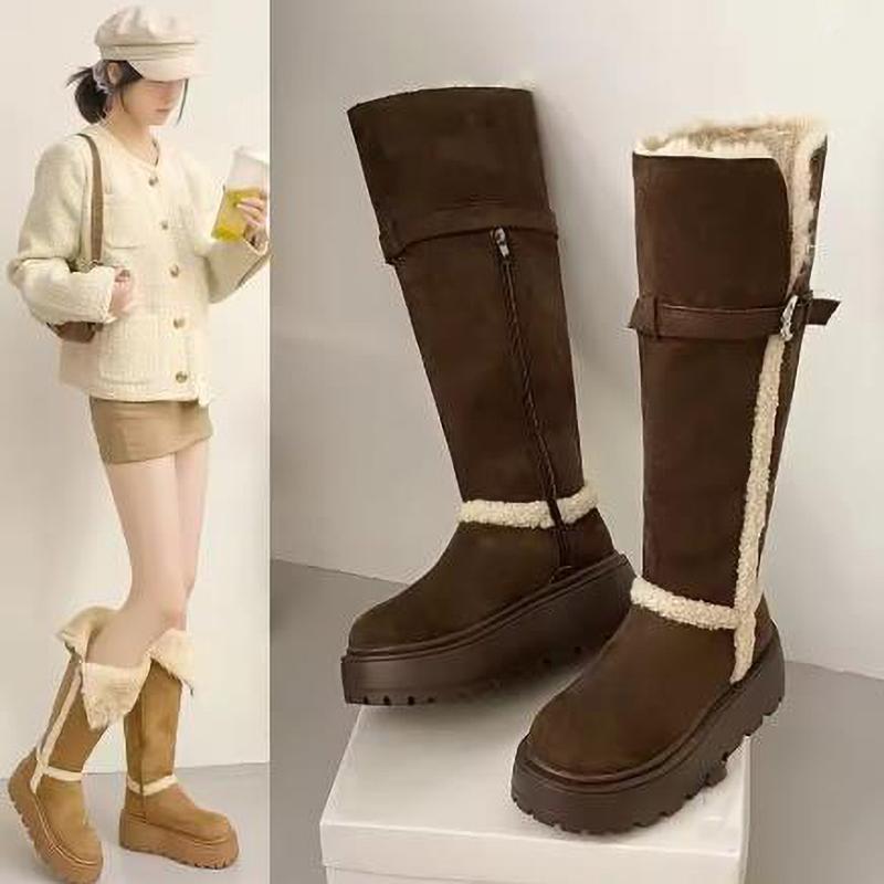 Women's High Tube Fce Lined Thi Winter Snow Boots Knot Velvet Warm Thi Bot Long Boots Korean Sle Ort Tube