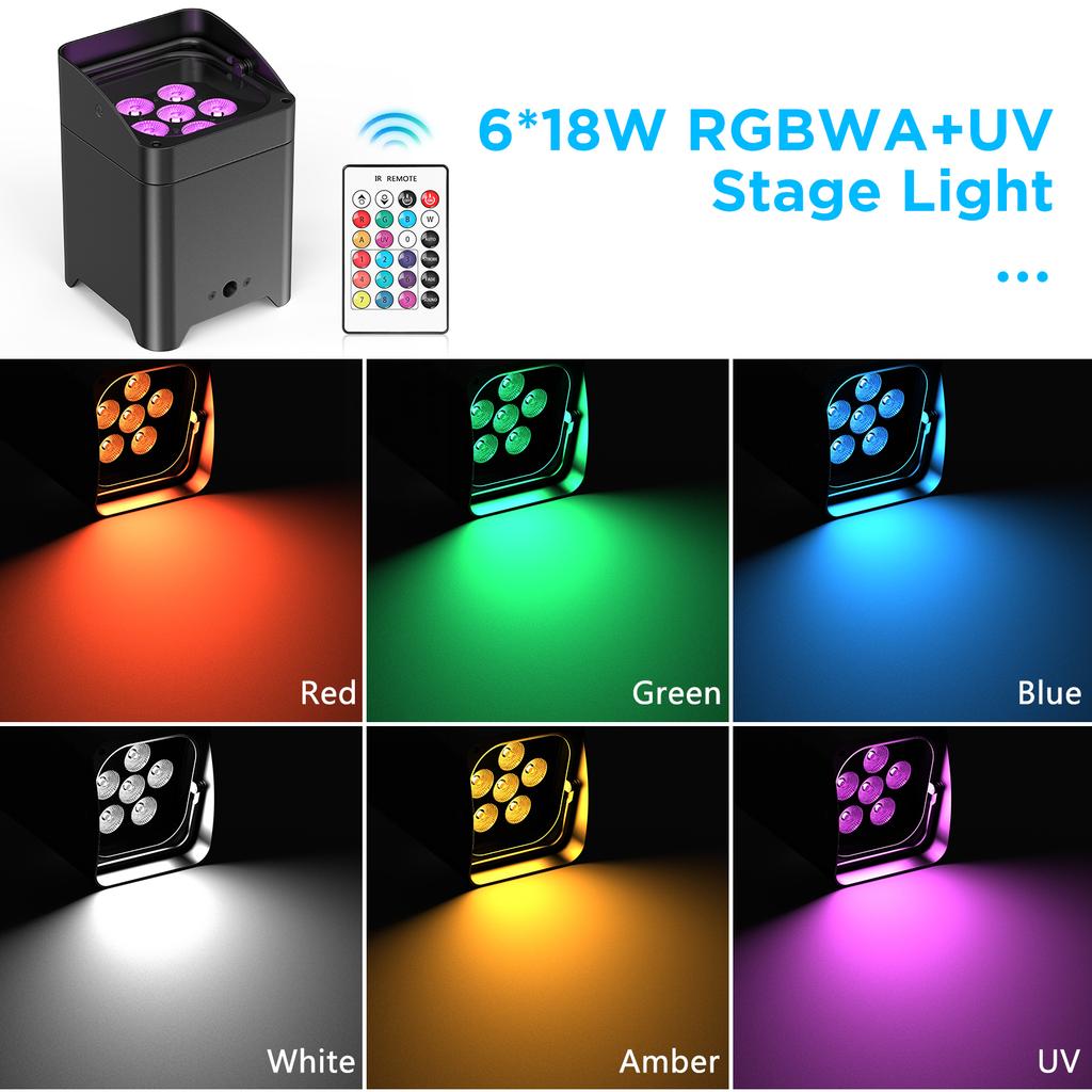 U`King 6x18w LED Wireless Uplights RGBWA UV 6in1 Battery Powered Par Lights With Charging Flight Case for DJ Wedding Party Event