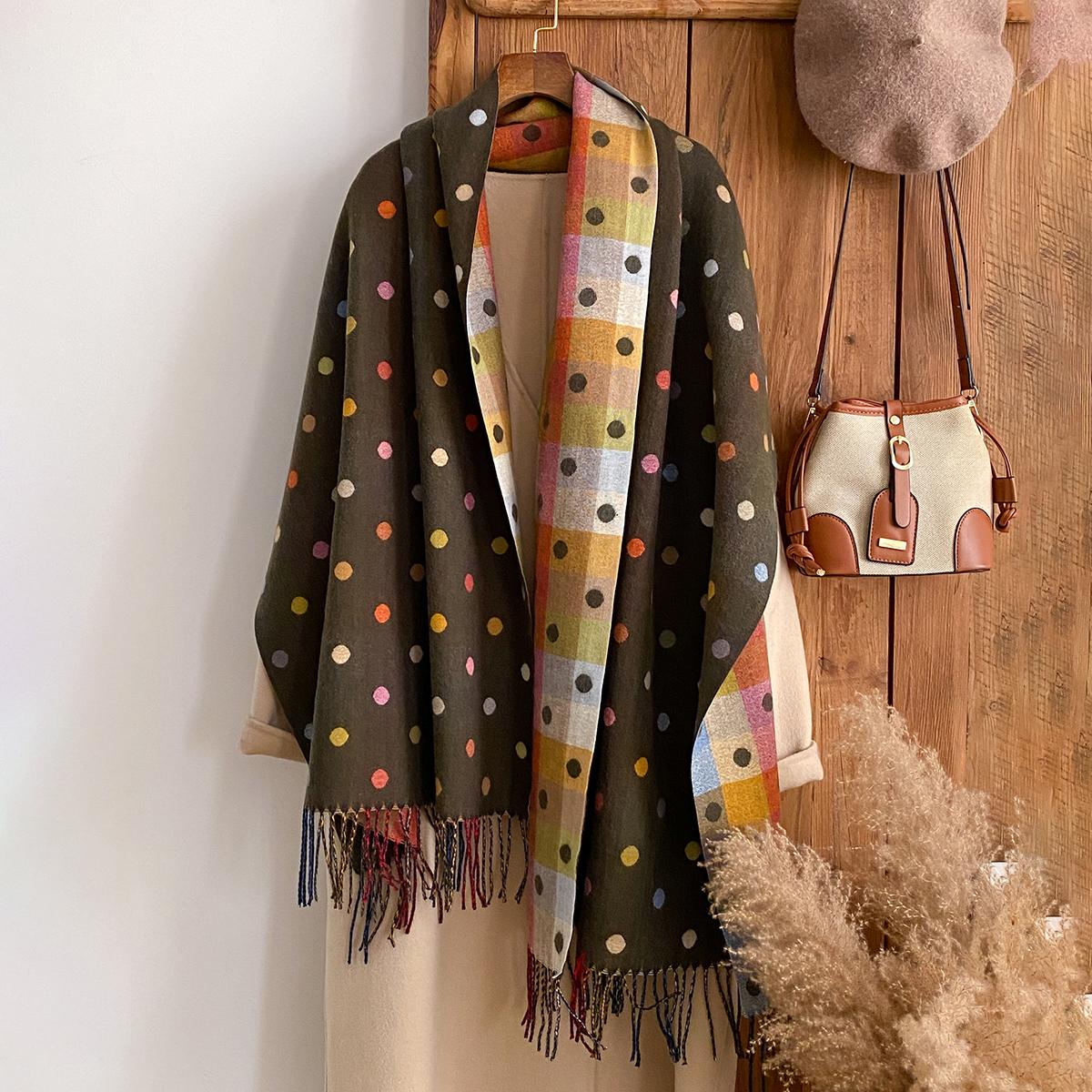 Eleganter Schal mit Nationalstil-Print, weich, warm, mit langen Quasten, Pashmina-Schal, Herbst- und Winter-Outdoor, kältefest, winddicht, Decke black
