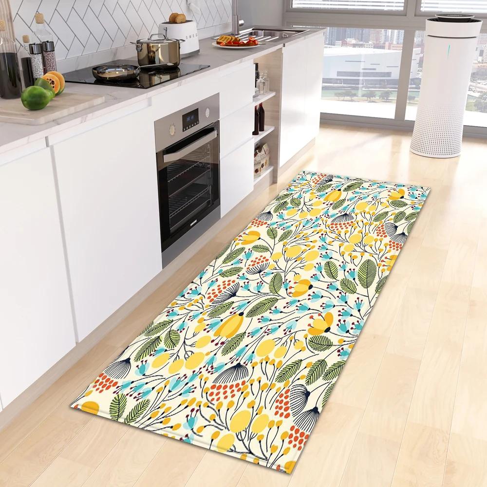 Green Tropical Leaves Kitchen Mat, Non-Slip Washable Entrance Doormat, Living Room Hallway Rugs, Bedside Carpet