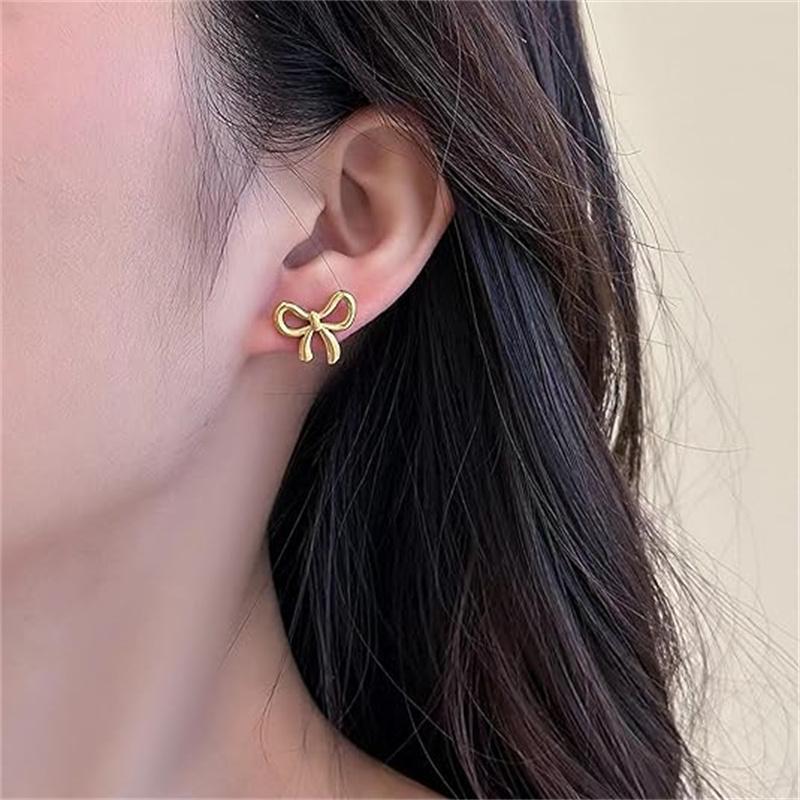 Gold Bow Earrings Necklace Bracelet Trendy Bowknot Ribbon Pearl Choker Necklace Trendy Bow Stuff