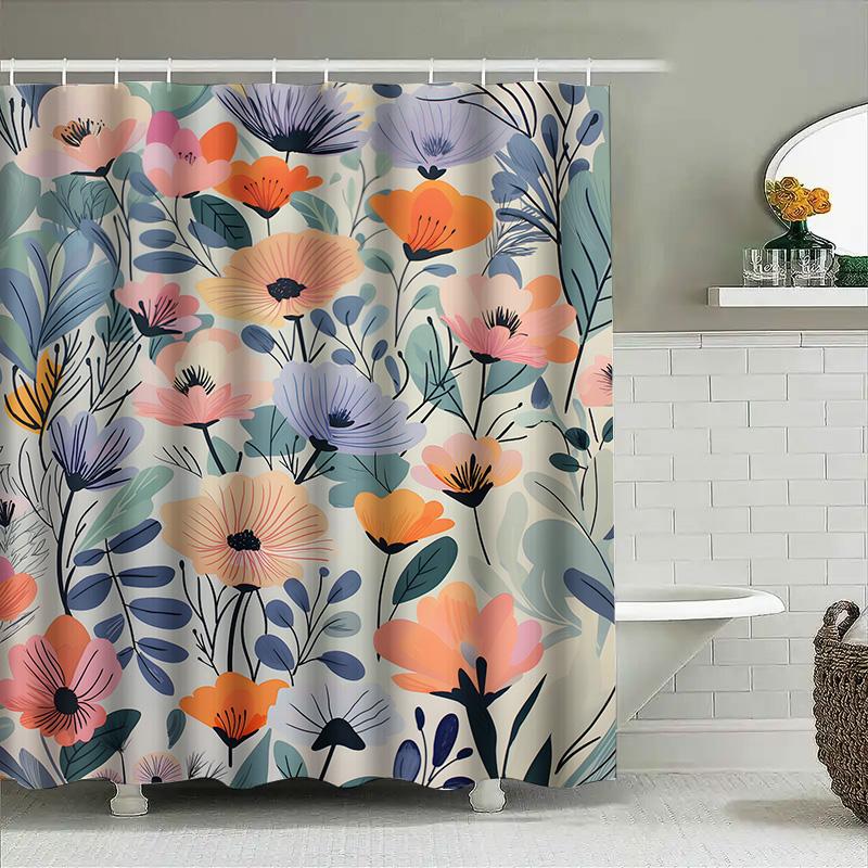 Charming Floral Print Shower Curtain Bath Decor for Modern Bathroom