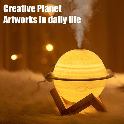 Planet Night Light Air Humidifier 200ML Capacity Quiet USB Mini Humidifier with Wooden