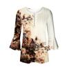 Ladies Top Floral Print V-Neck Short Sleeve Button T-Shirt