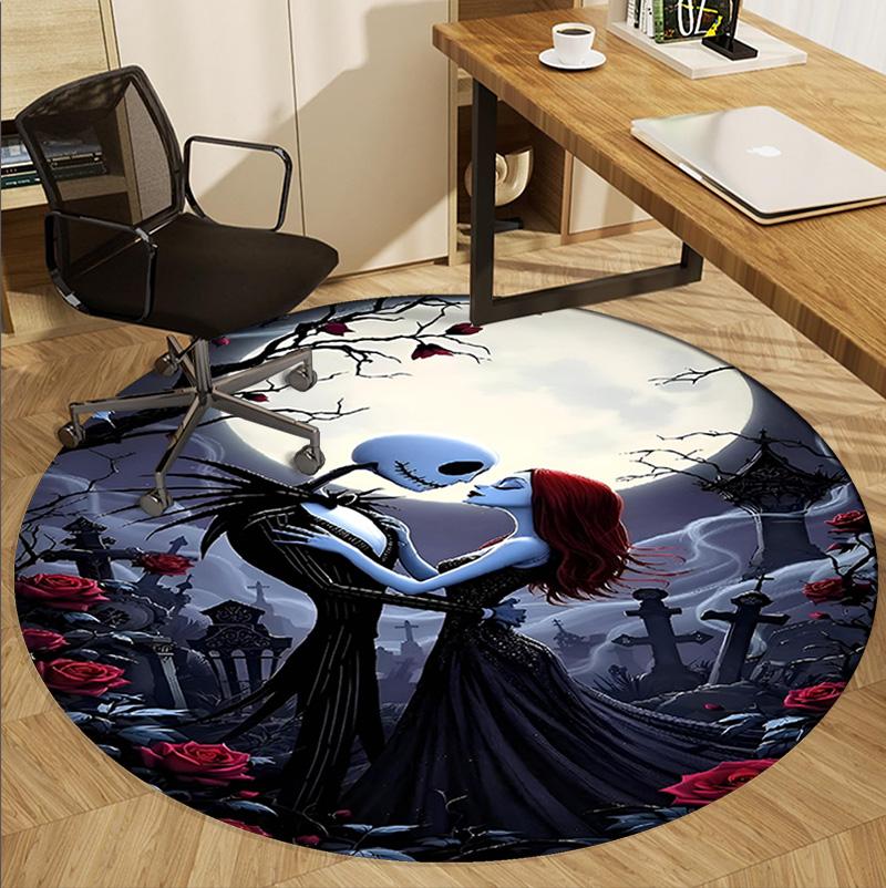 The Nightmare Before Christmas Pattern Round Rug, Indoor/Outdoor Mat, for Picnic, Gameroom, Bedroom, Office, Living Room, Home Decor Carpet, Birthday 