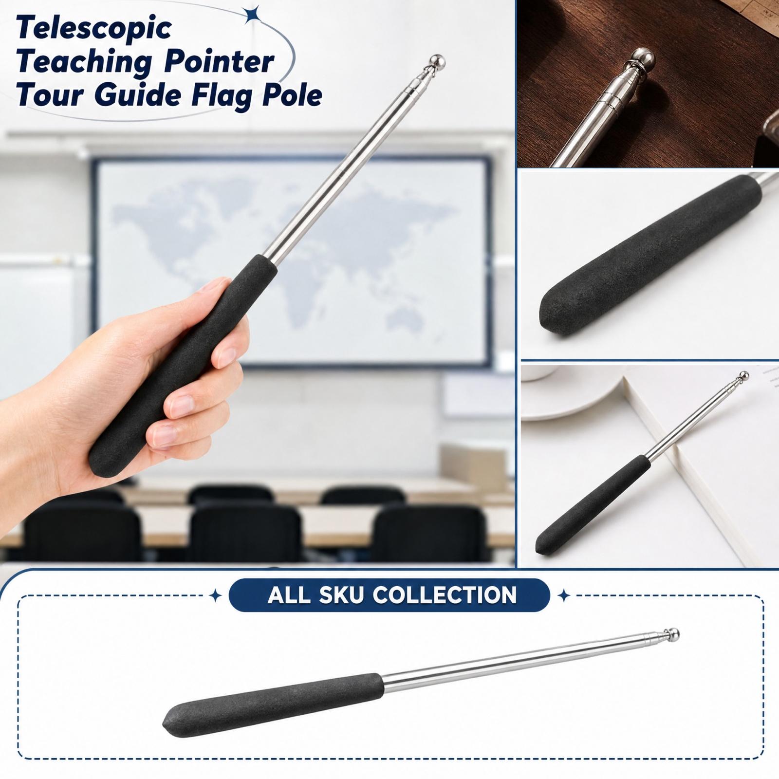 Stainless Telescopic Pointer for Teachers and Guides - Retractable Teaching Stick, Extendable Flag Pole, Pointer One Size чёрный