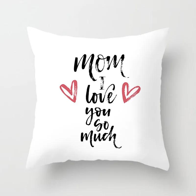 Mother's Day Throw Pillow Cover for Sofa Pillow Case Home Decor Polyester Cushion Cover Gift for Mom Housse De Coussin