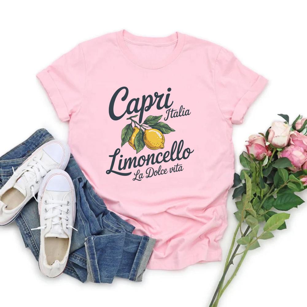 Limoncello T-shirt Capri Italy Shirt Women Short Sleeve T-shirts Italian Lemon Graphic T Shirts Summer Fruit Tee Female Clothing