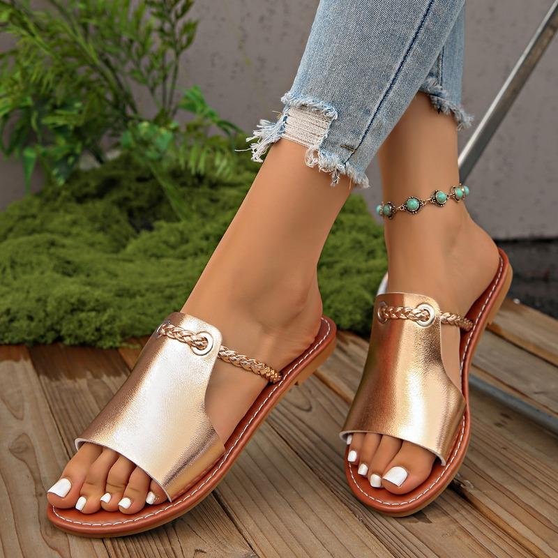 Summer Plus Size Fashion New Slippers Round Toe Open Toe Woven Simple Beach Casual Soft Slip Flat Flip Flops