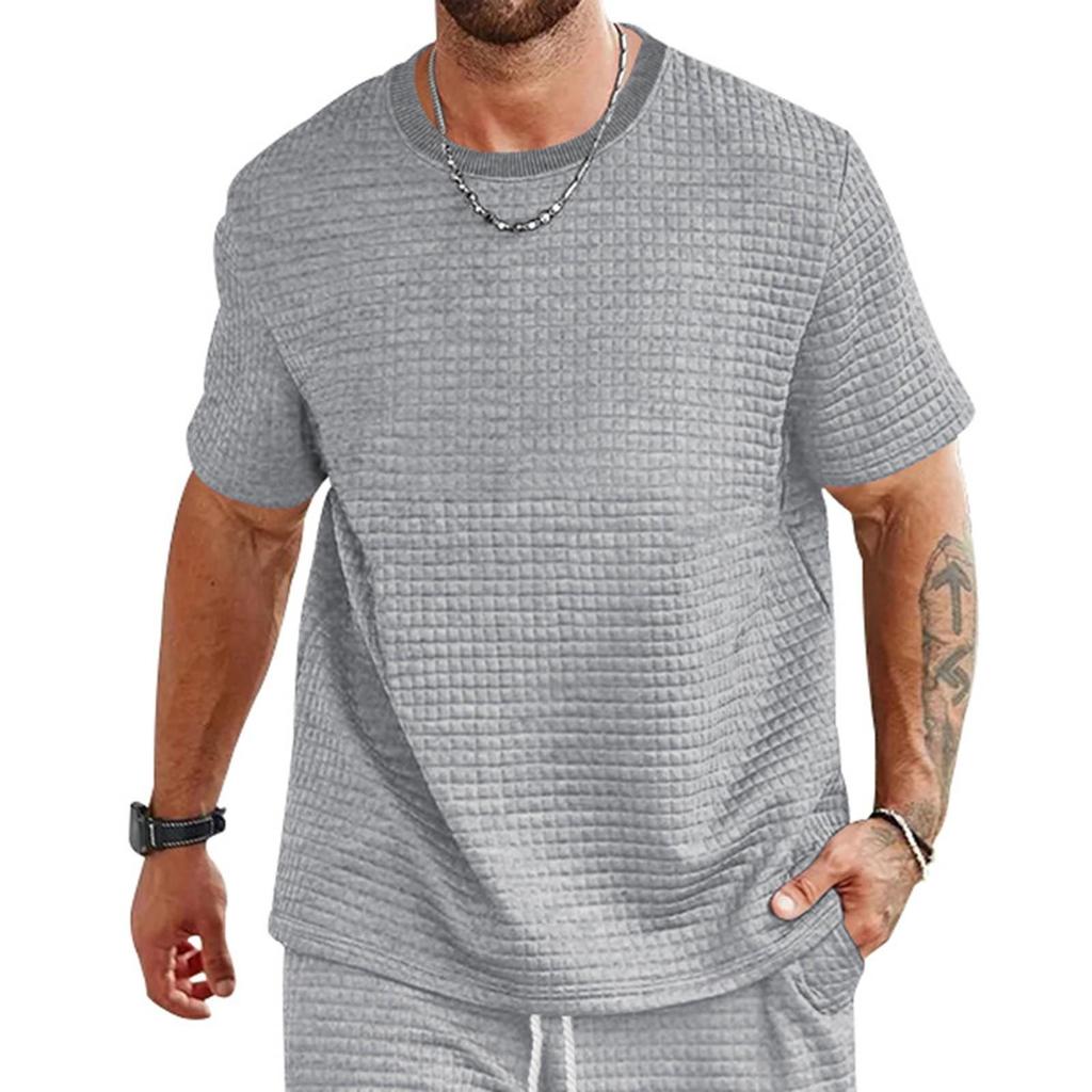 Men's Summer Fashionable Sports Casual Short-Sleeved Tops Men's Solid Color Round Neck Small Square T-Shirt