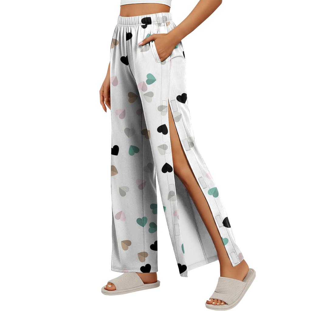 Women's Fashion Side Velcro Closure Easy Open Post Surgery Recovery Care Long Pants with No Pockets Comfortable Fit Soft Fabric