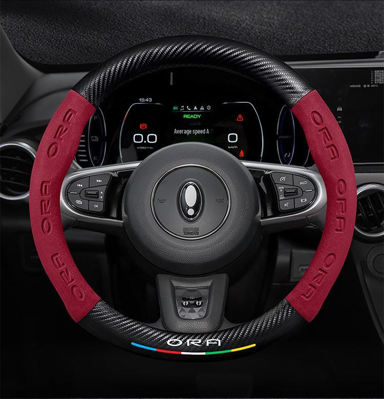 Genuine Leather Suede Steering Wheel Cover for ORA Good Cat GT, Black Cat, White Cat, Ballet Cat, iQ