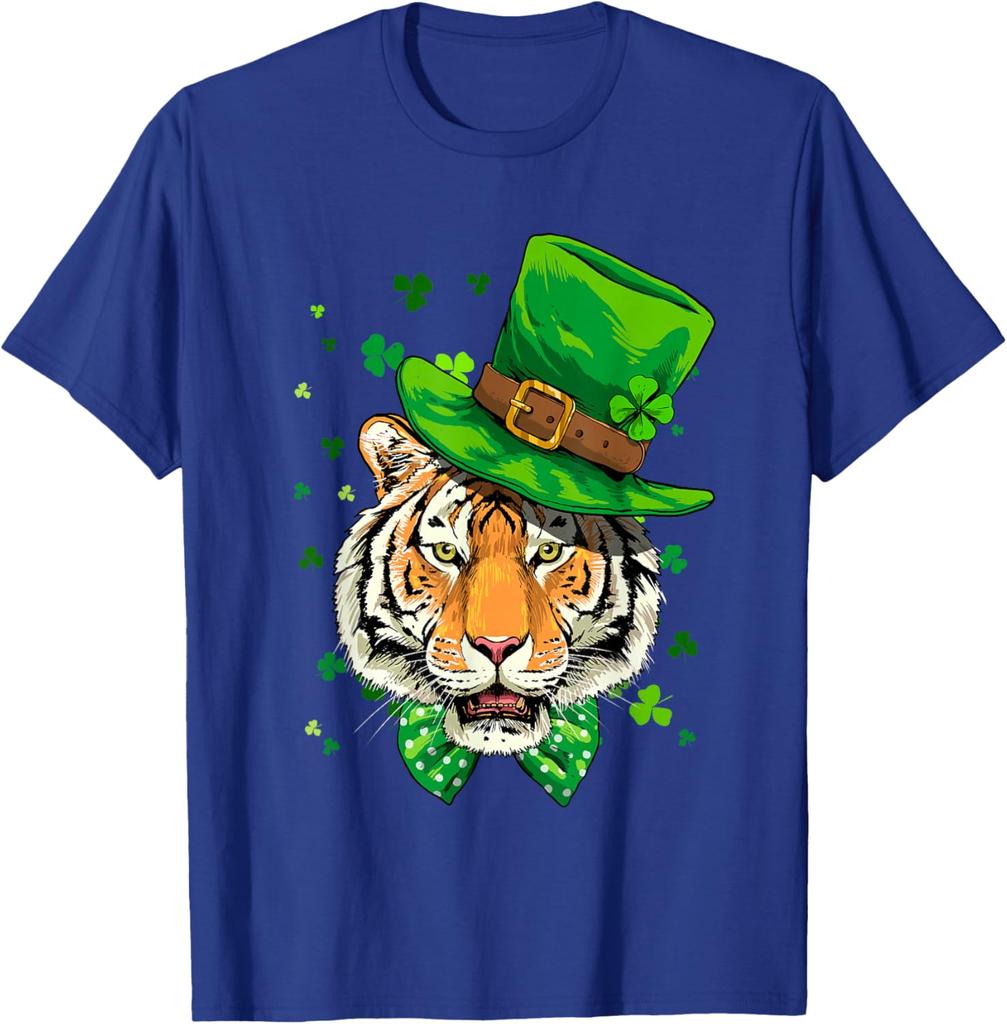 Tiger Leprechaun St. Patrick's Day Grafik T-Shirt Atmungsaktiv Rundhals Kurzarm T-Shirt für Herren