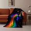 A flowing rainbow ribbon amidst colorful planets and a starry cosmic backdrop. for all seasons blanket lunch break throw gift