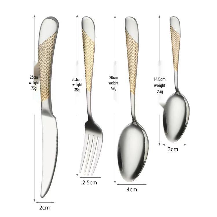 Stainless Steel Western Cutlery 4-Piece Set: Steak Knife, Fork, Spoon.