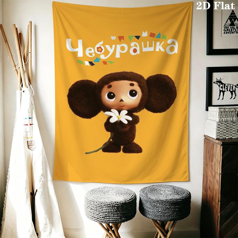 Cheburashka Wall Tapestry Aesthetic Wall Hanging Printed Fabric Blanket Decorative Tapestries for Bedroom Living Room Home Decor