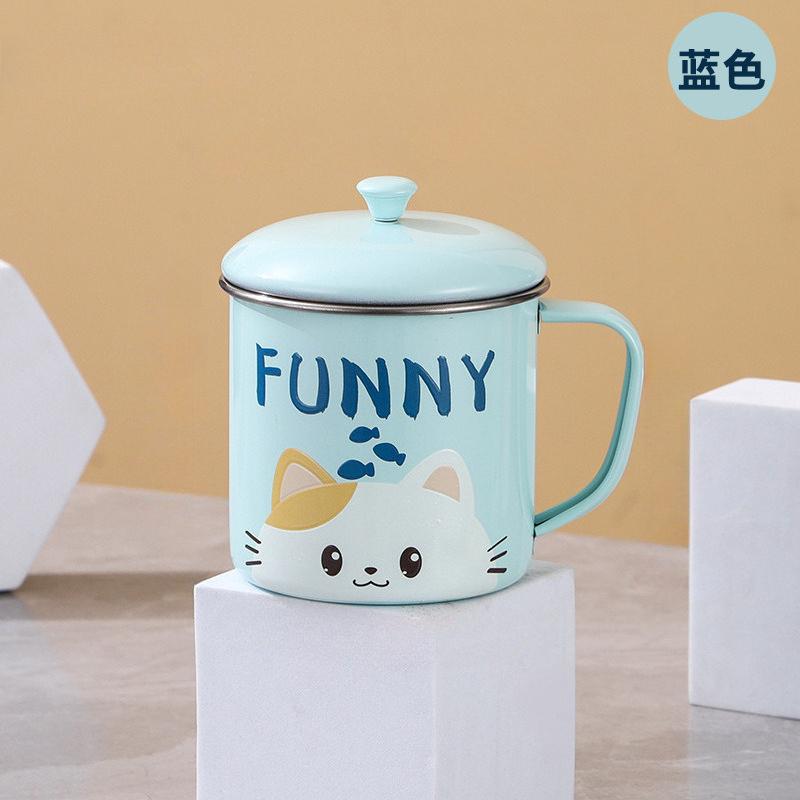 

304 stainless steel cup with lid, household use with handle, anti drop, kindergarten children s adult cup, milk juice coffee cup синій