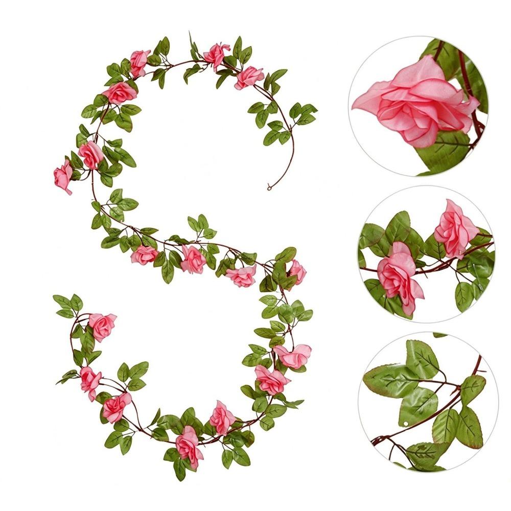 

Green Leaves Rose Artificial Flower Vine Silk Prtals Faux Flower Vine Wedding Decoration темно-рожевого кольору