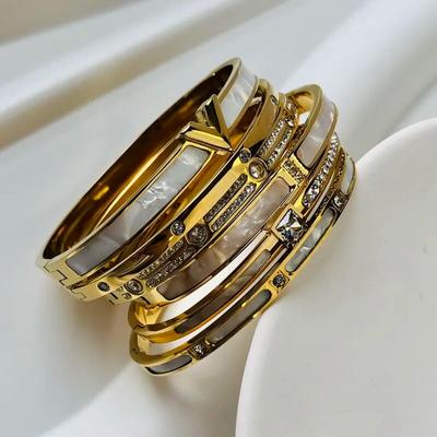 Neue Design Zirkon eingelegten Armbänder & Armreifen Für Frauen Gold Silber Farbe Edelstahl Wasserdicht Luxus Marke Schmuck Geschenke