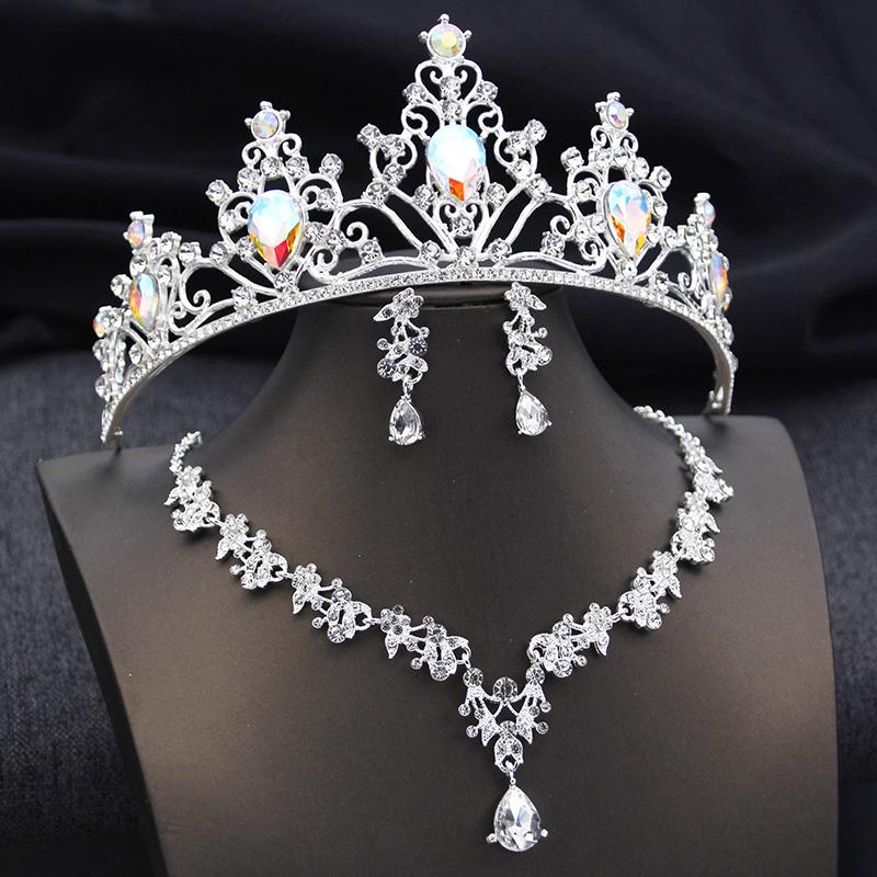 3Pcs Crown Bridal Jewelry Sets for Women Princess Tiaras and necklace earrings Prom Birthday Wedding Tiaras and Crowns Set