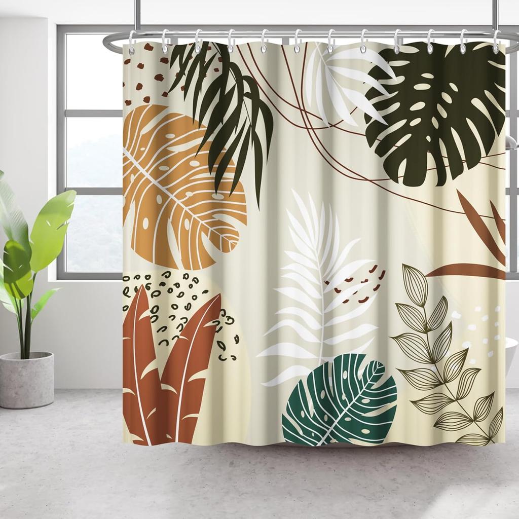 Bohemian Shower Curtain Abstract Art Medieval Tropical Plants Washable Bathtub Shower Curtain with Hook 180x180cm