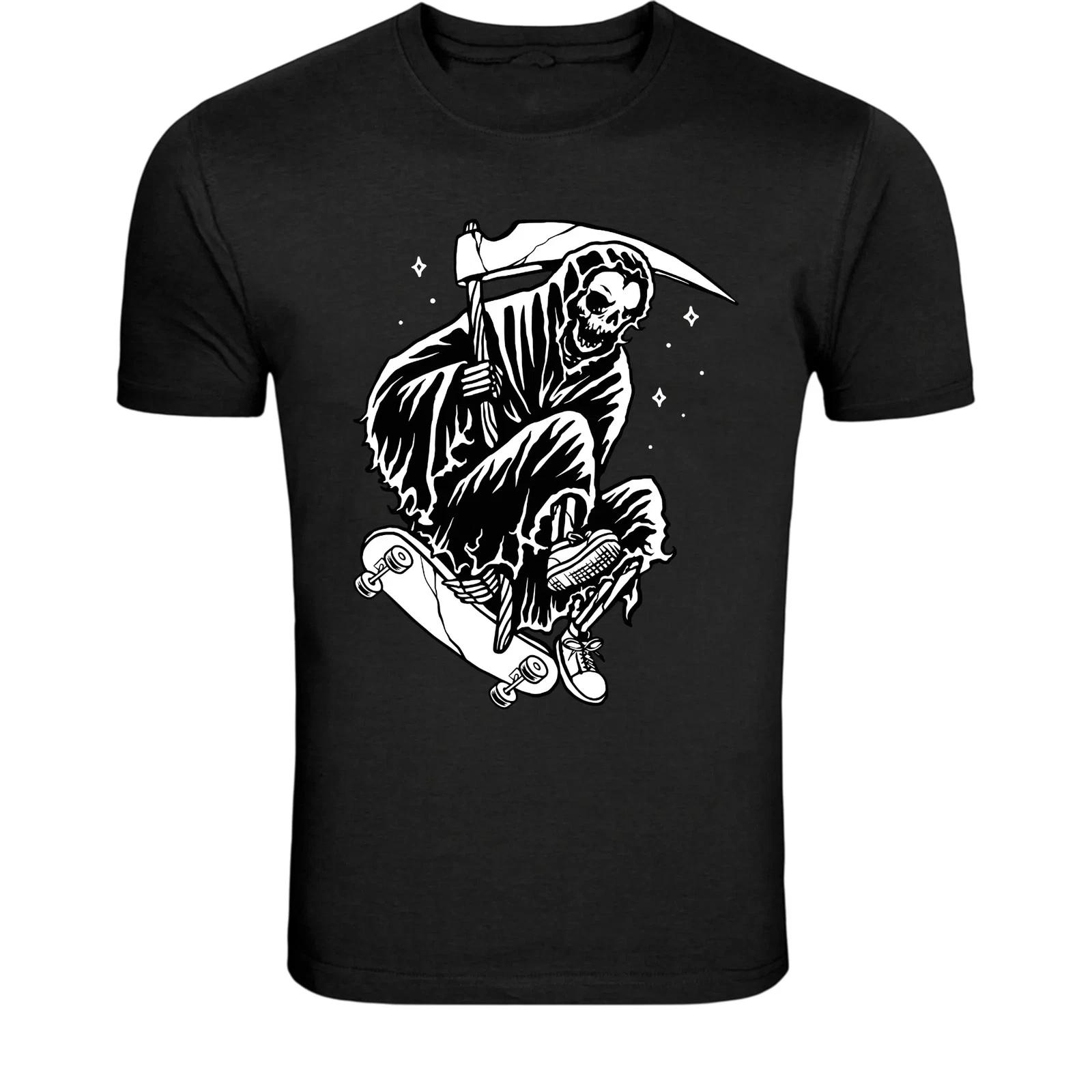 Skateboarding Grim Reaper T-Shirt - Cool Skate Death Graphic Tee M