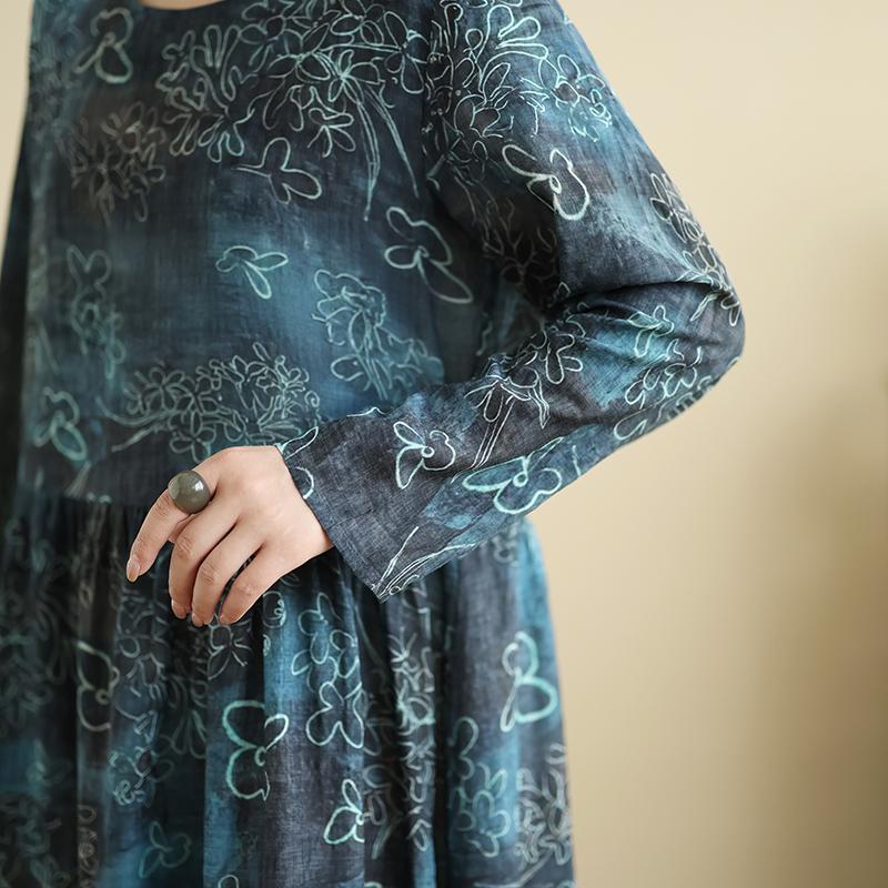 DIMANAF Neu 2025 Damen Übergröße Frühling Langes Kleid Locker Basic Vintage Oversize Langarm Maxi Floral