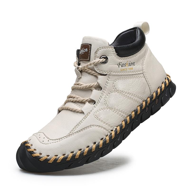 Hand-stitching Leather Men Boots Genuine Leather Casual Leather Shoes Men Ankle Boots