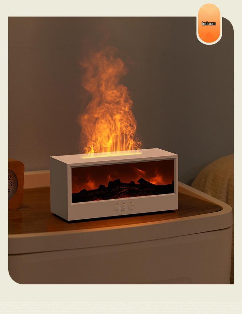 Retro 3D Fireplace Flame Aroma Humidifier & Colorful Desktop Light