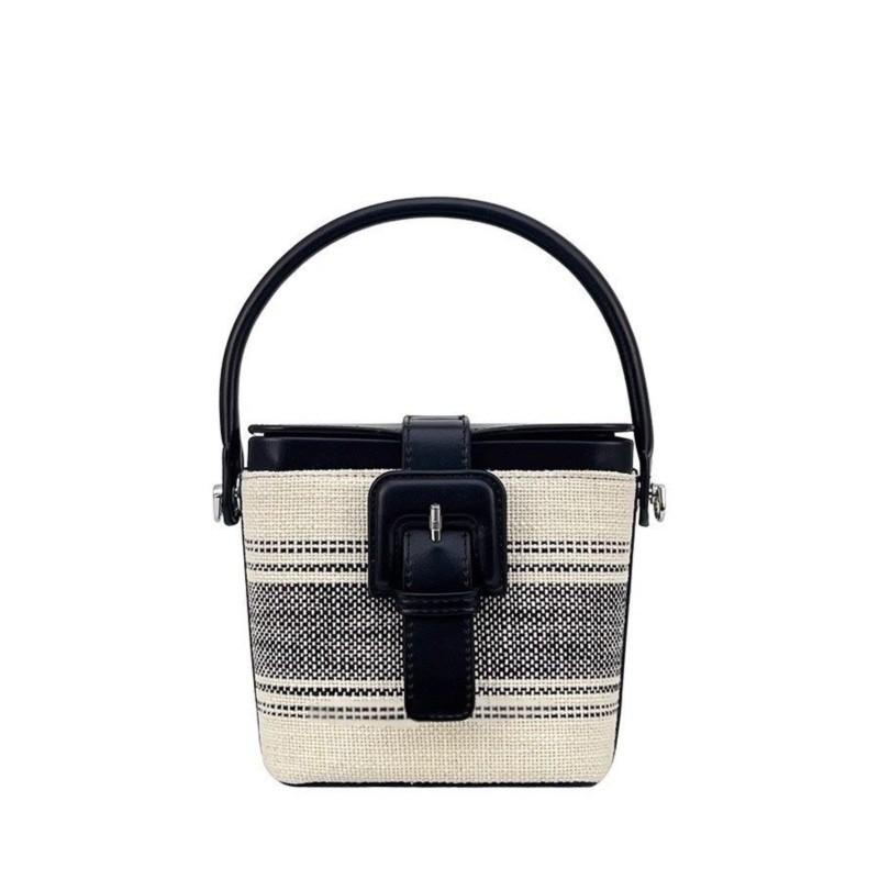 Retro Stripe Drawstring Bucket Bag Women Denim Stitching Large Capacity Shoulder Bag Ladies Daily Casual Versatile Crossbody Bag