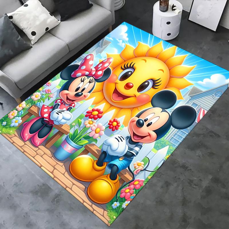 1pcOffice Carpet, Desk Mat, Gift for Home Decor, Mickey Mouse and Minnie Mouse Garden Scene Rug, Perfect for Room Flooring