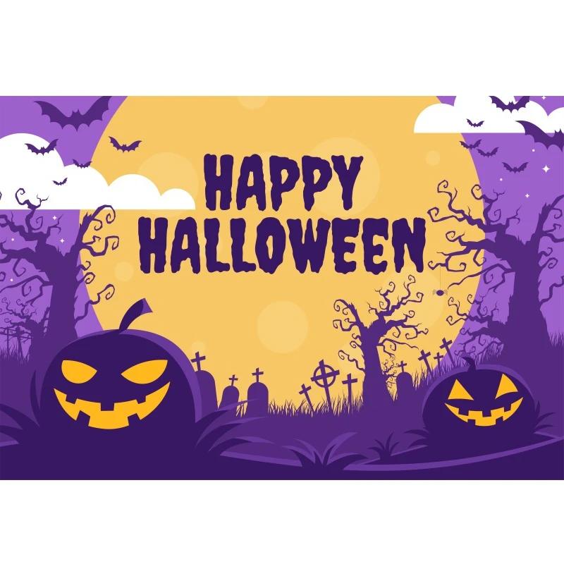 1pc Horro Halloween Party Backdrop Night Moon Gothic Castle Pumpkin Bats Banner for Halloween Themed Party Background Decoration