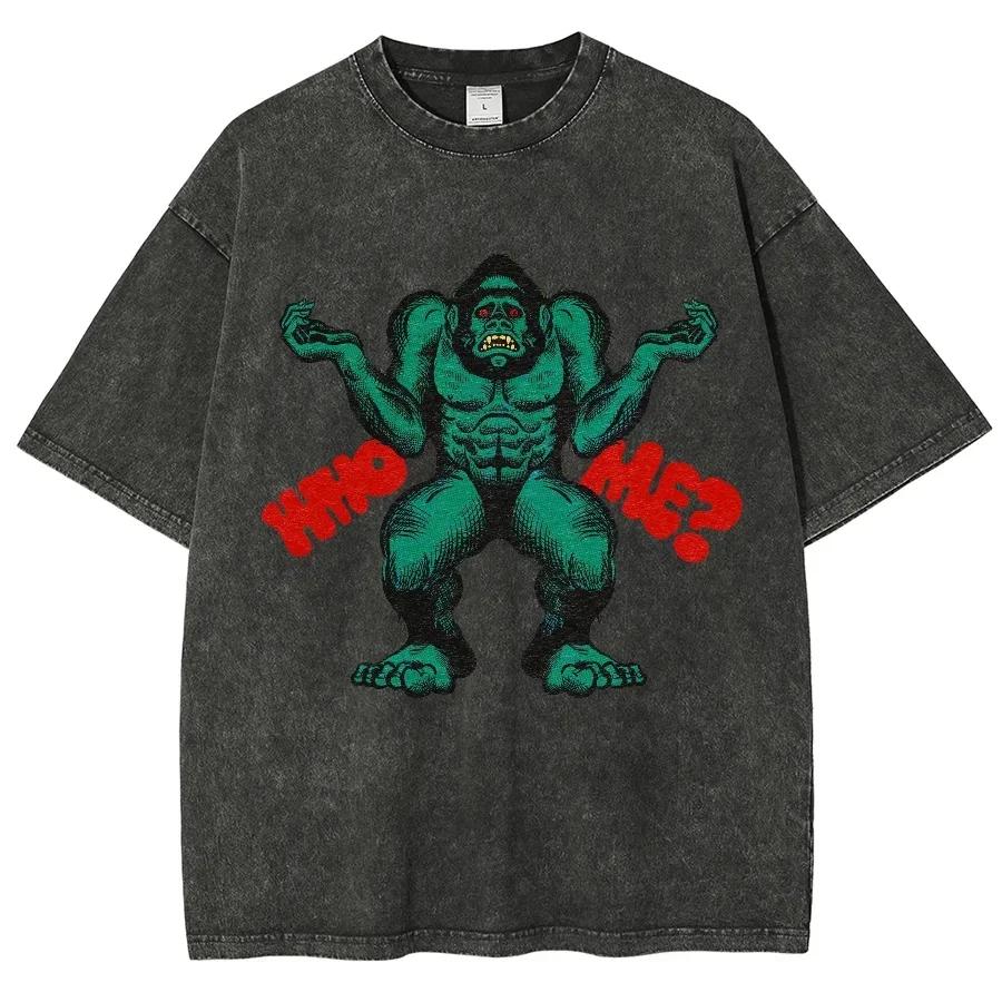 Who Me Orangutan Washed T Shirt Men Women Graphic Y2K Cotton Tshirt Unisex Harajuku Streetwear T-shirt S разноцветный