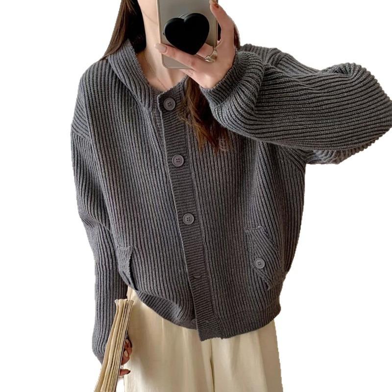 Lazy Wind Sweater Jacket Women's Autumn and Winter Fashion Casual Hooded Top Loose Age-reducing Versatile Knitted Cardigan